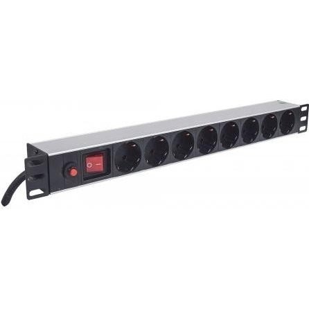 Power Strip Intellinet  1U pentru rack 19, 8 prize Schuko, maxim 16A, indicator LED, protectie la suprasarcina, on/off, cablu 3m 713986