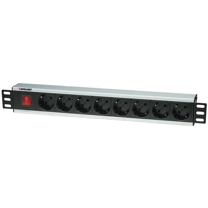 Power Strip Intellinet 1.5u Pentru Rack 19, 8 Prize Schuko, Maxim 16a, Indicator Led, Fara Protectie, On/Off, Cablu 3m 207157
