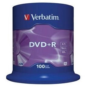Blank Dvd+R Verbatim Sl 16x 4.7gb 100pk Spindle Matt Silver 43551
