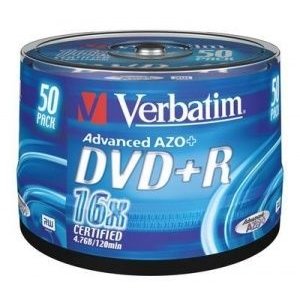 Blank Dvd+R Verbatim Sl 16x 4.7gb 50pk Spindle Matt Silver 43550