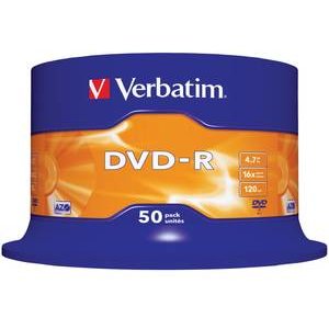 Blank Dvd-R Verbatim Sl 16x 4.7gb 50pk Spindle Wide Inkjet Printable No Id 43533