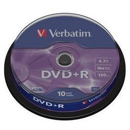 Blank Dvd+R Verbatim Sl 16x 4.7gb 10pk Spindle Matt Silver 43498