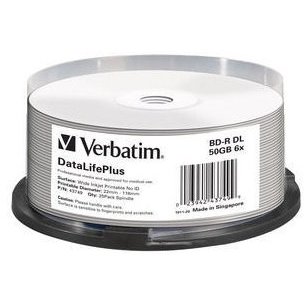 Blank Bd-R Verbatim Dl Datalife 6x 50gb 25pk Spindle Wide Printable No Id Surface Hard Coat 43749
