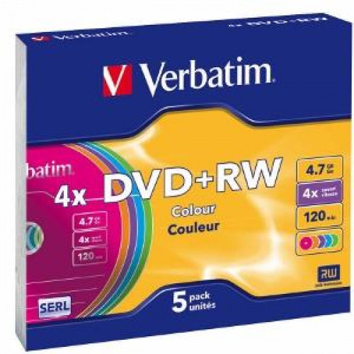 Blank Dvd+Rw Verbatim Sl 4x 4.7gb 5pk Slim Case 43297