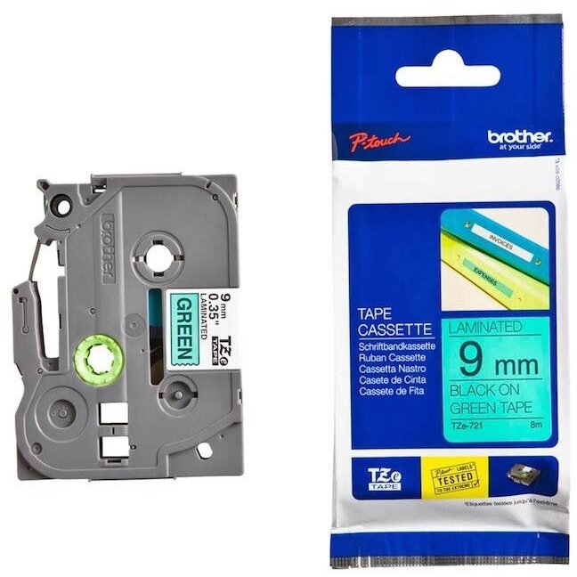 Brother TZE721 Brother TZE721 Banda laminata 9mm BLACK ON GREEN
