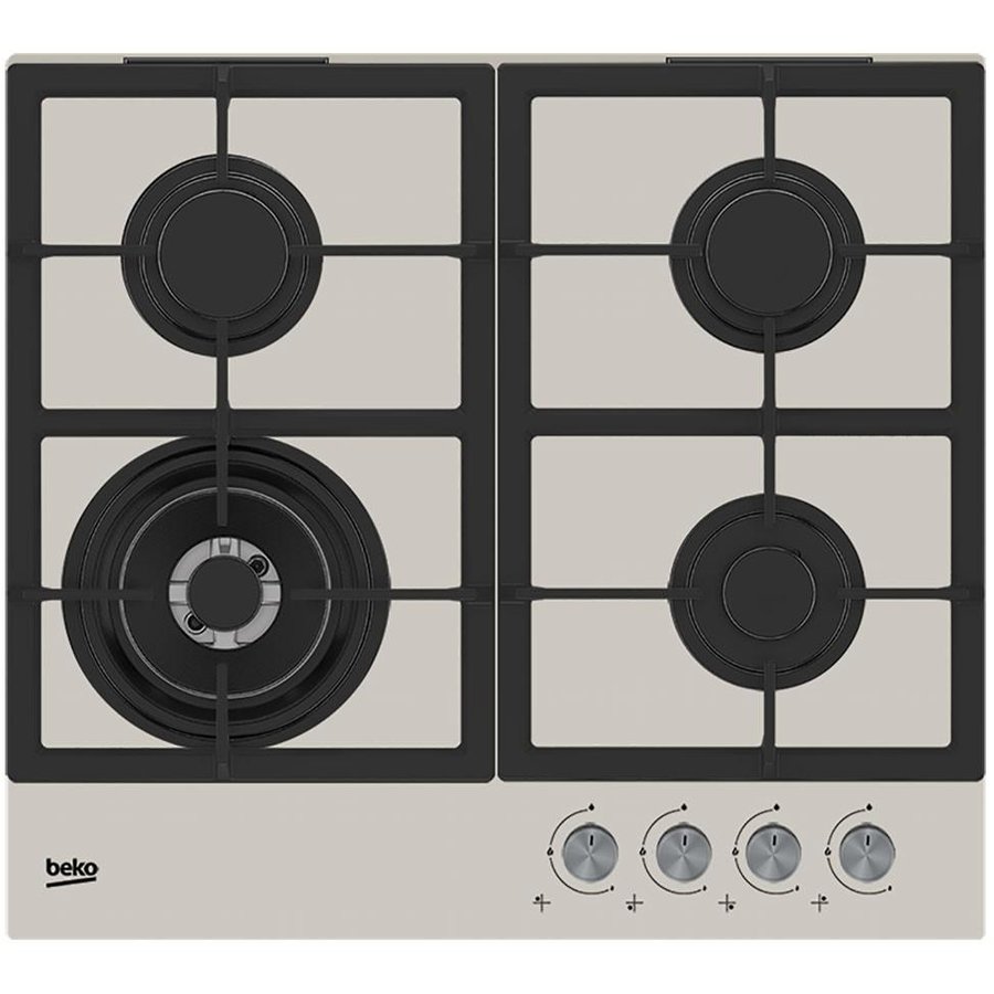 Plita cu gaz incorporabila Beko HILW64225SBG, 4 arzatoare, suprafata sticla, panou butoane frontal, High-Efficiency™ Gas Burner