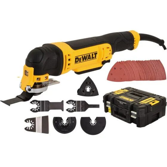 Aparat multifunctional-multicutter Dewalt DWE315KT, 300 W, 22000 rpm, 37 accesorii, Valiza Profesionala TSTAK, Negru-Galben