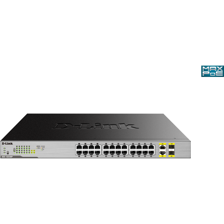 D-Link 24-Port Desktop Gigabit PoE + 2GE Combo Switch Total PoE Budget: 370W