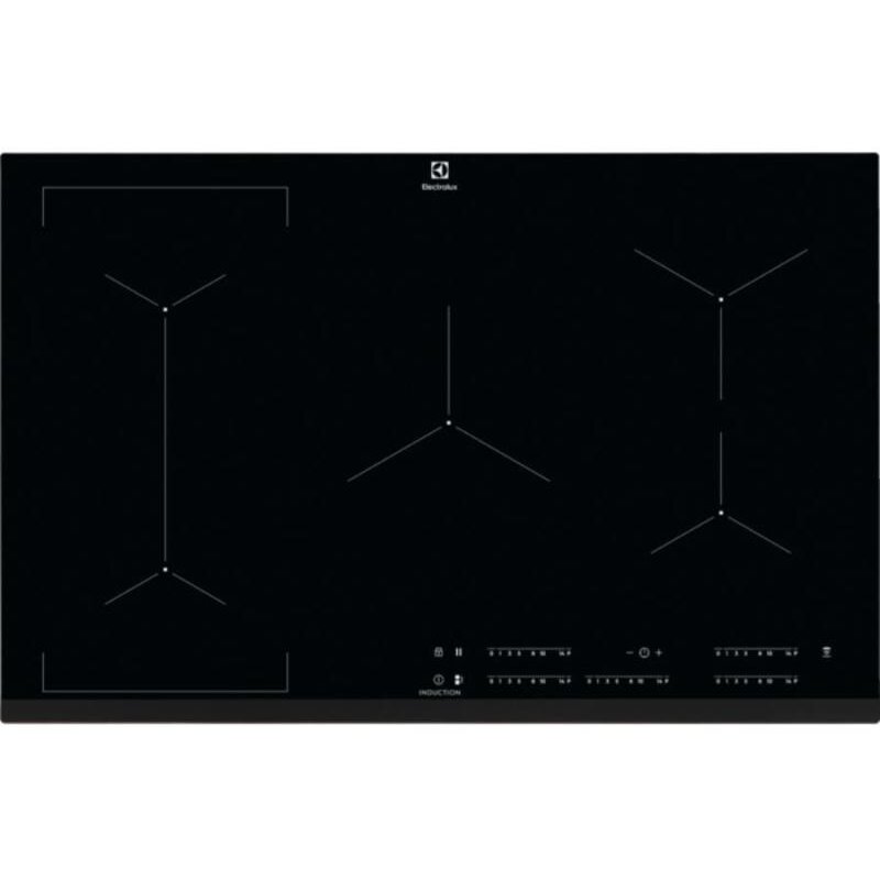 Plita incorporabila Electrolux EIV835, Inductie, 5 zone de gatit, Hob2Hood, Bridge, PowerBoost, Control touch, 78 cm, Sticla neagra