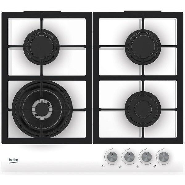 Plita incorporabila Beko HILW64225SW, Gaz, 4 arzatoare, Gratar de fonta, Alb