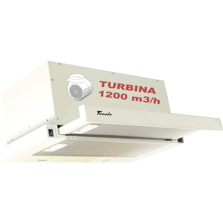 Hota Telescopica Incorporabila Tornado Storm 1200 (60), 1 motor, latime 60 cm, 3 viteze, absorbtie 1200 m3/ora, Bej