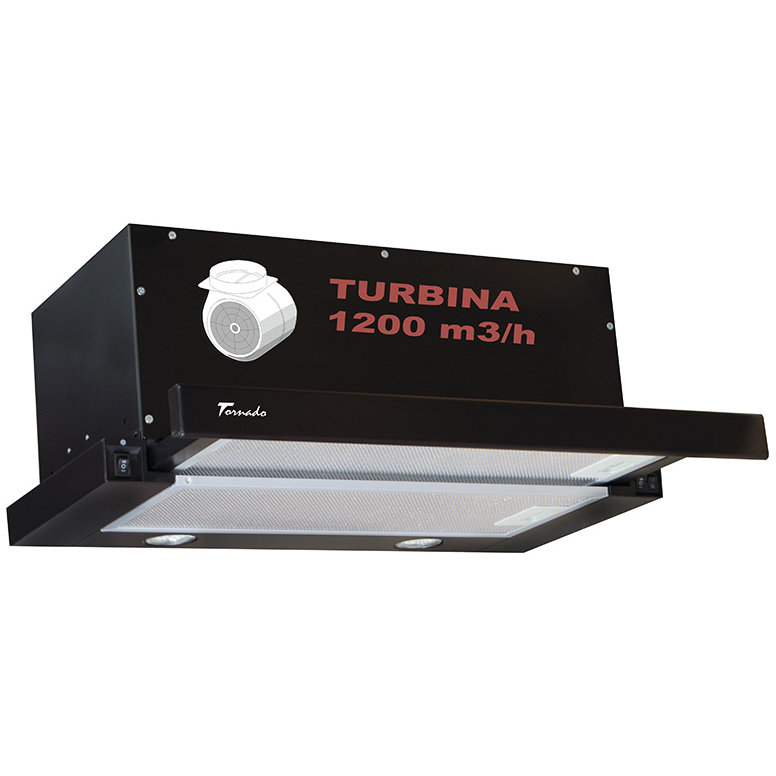 Hota Telescopica Incorporabila Tornado Storm 1200 (60), 1 motor, latime 60 cm, 3 viteze, absorbtie 1200 m3/ora, Negru