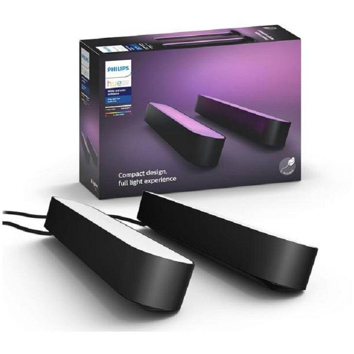 Pachet 2 lampi LED integrat Philips HUE Play, 530 lm, A+, ambianta alba si color, 25.3 cm, Negru