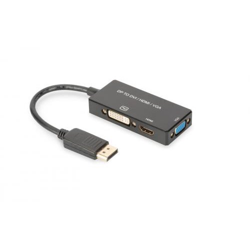 Adaptor ASSMANN 3in1, DisplayPort Male - HDMI + DVI + VGA Female, Black