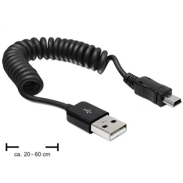 Cablu Delock USB 2.0-A tata la mini USB tata, spiralat, rezistent si flexibil