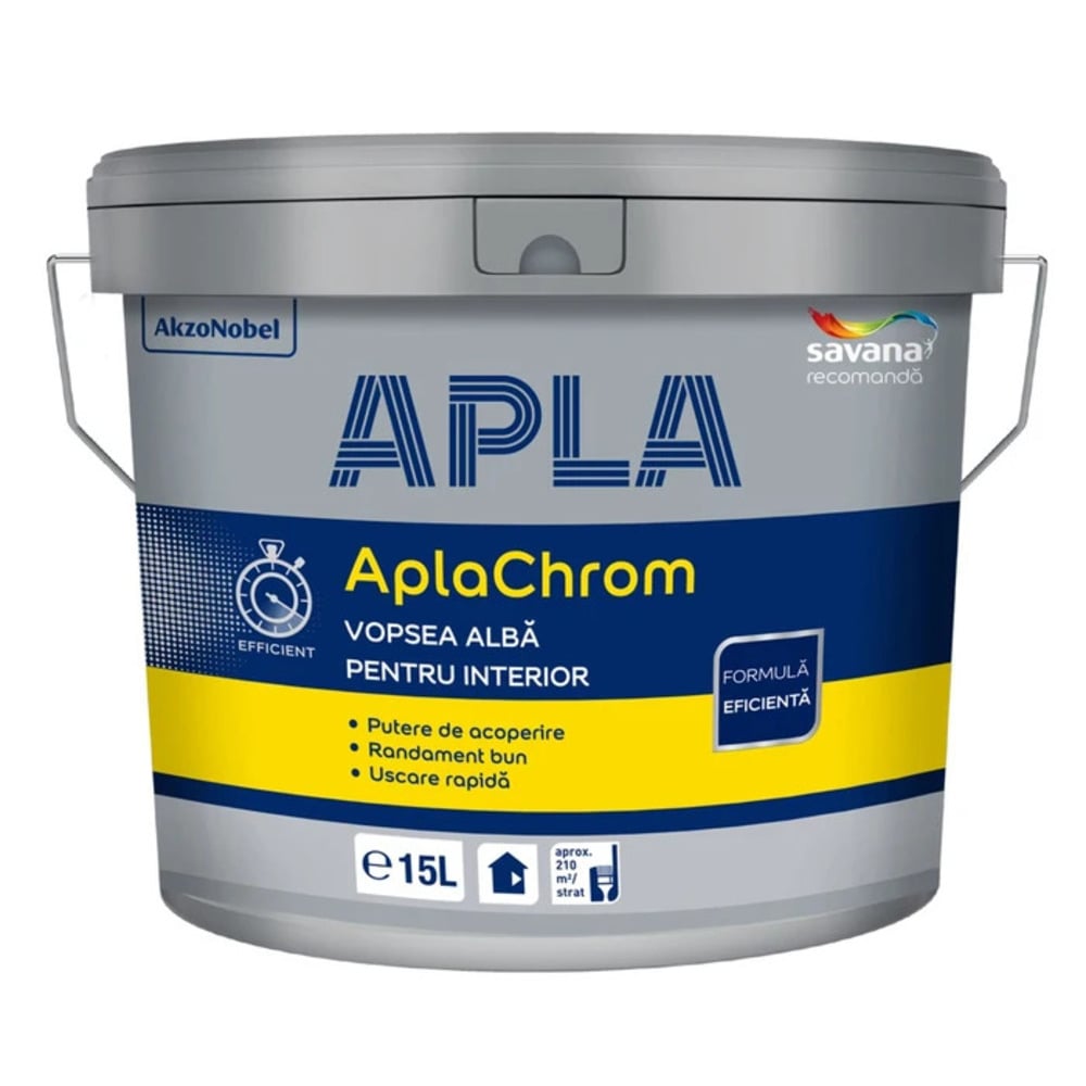 Vopsea lavabila Apla Chrom, alba, pentru interior, 15 L