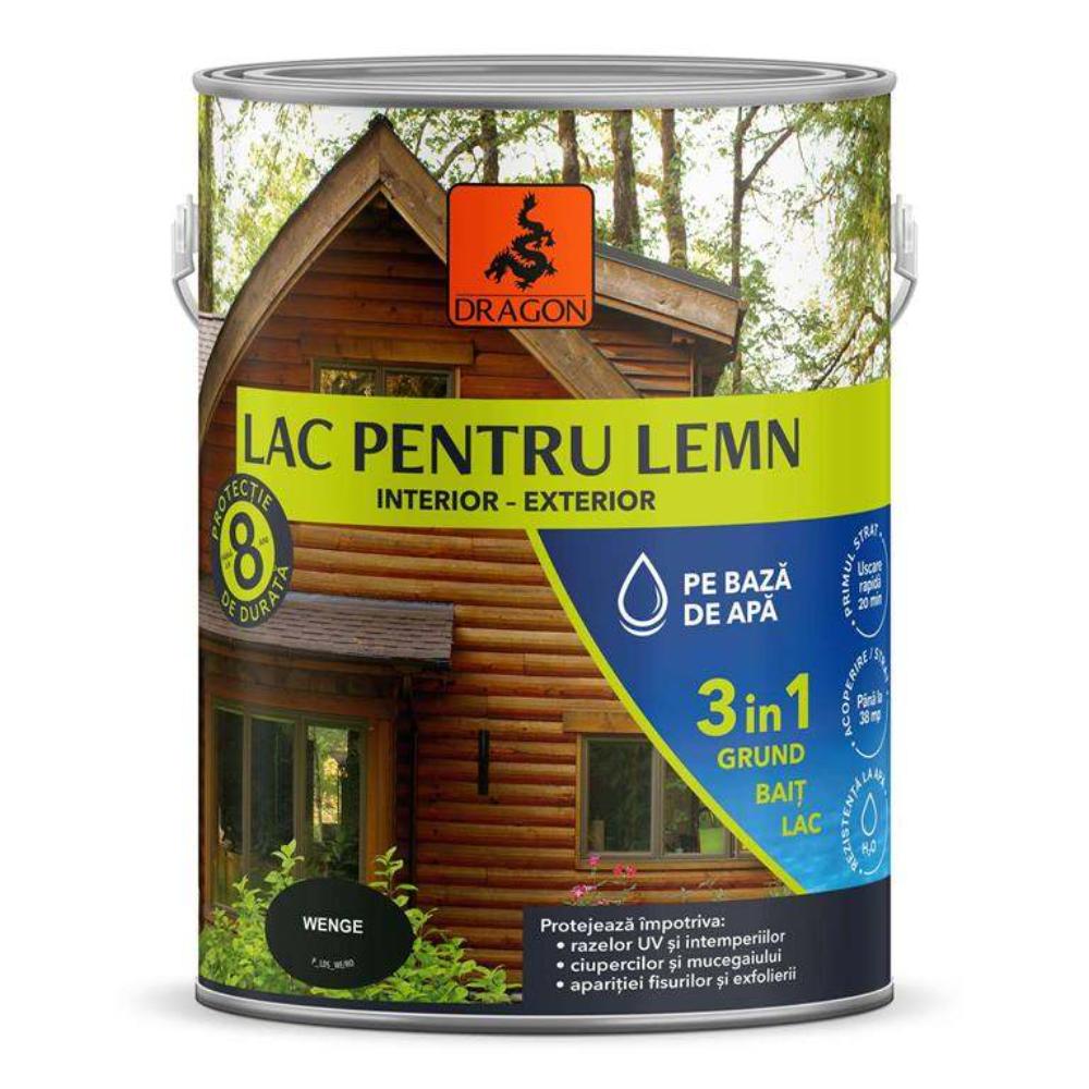 Lac pentru lemn 3in1 Dragon, wenge, pe baza de apa, interior/exterior, 2.5 l