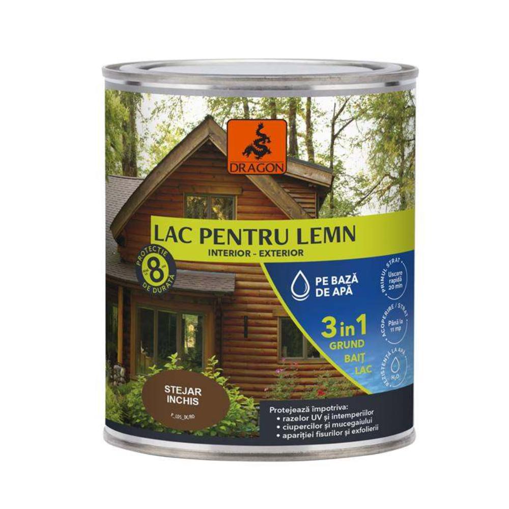 Lac pentru lemn 3in1 Dragon, stejar inchis, pe baza de apa, interior/exterior, 700 ml
