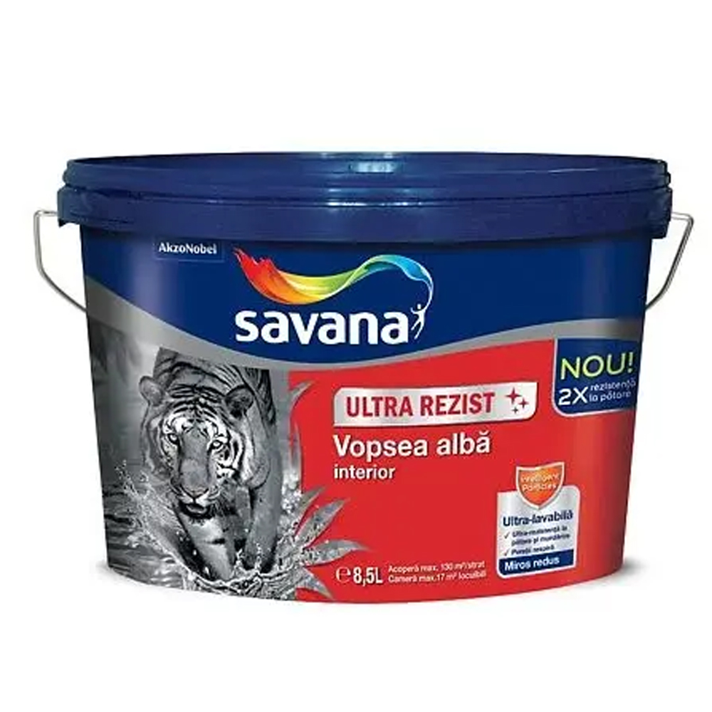 Vopsea ultra-lavabila interior, Savana Ultra Rezist, alb, 8.5 L