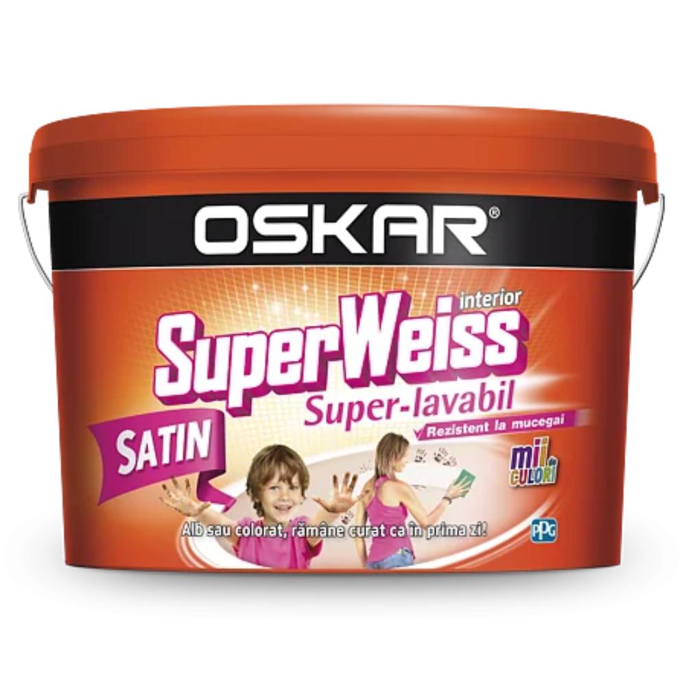 Vopsea Super-Lavabila de interior Oskar SuperWeiss, rezistent la mucegai, alb satin 8.5l
