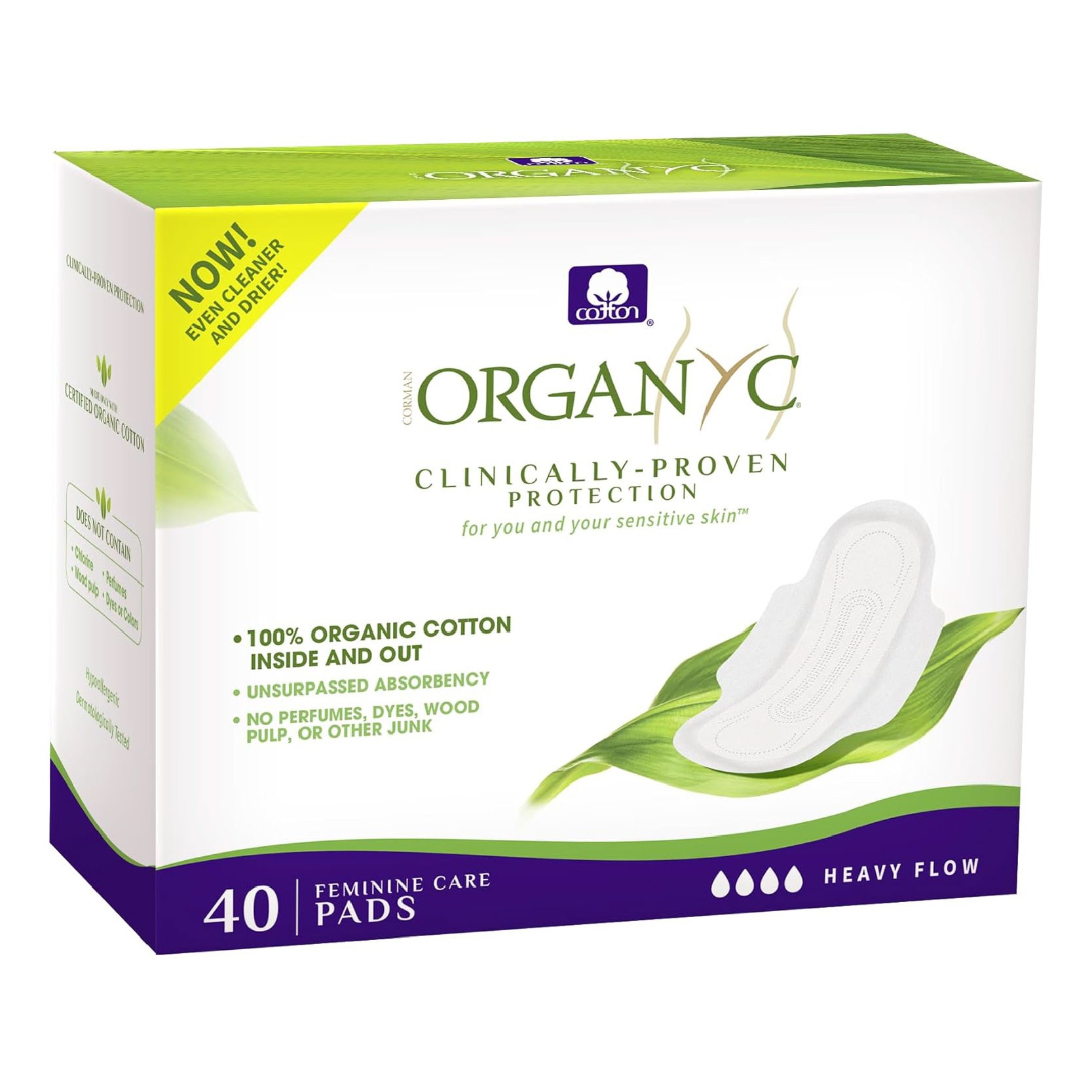 Absorbante intime din bumbac organic pentru noapte 40 buc, (4 pachete *10 buc) Organyc