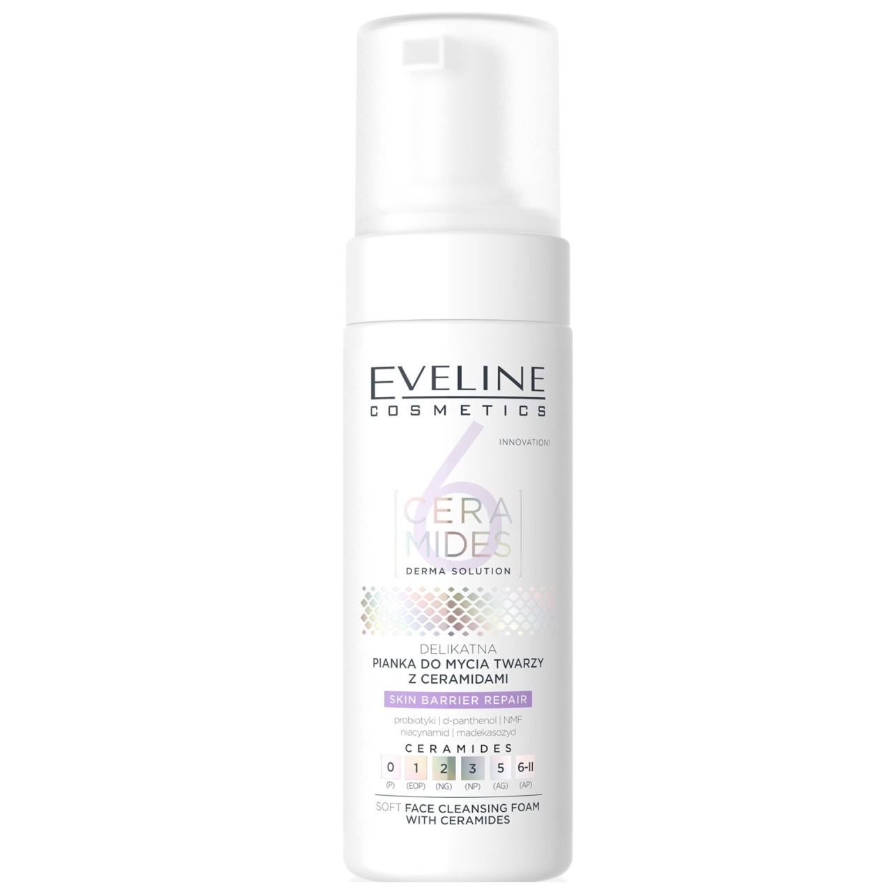 Spuma delicata de curatare a fetei cu ceramide pentru ten uscat si sensibil, Eveline Cosmetics 6 Ceramides,150 ml