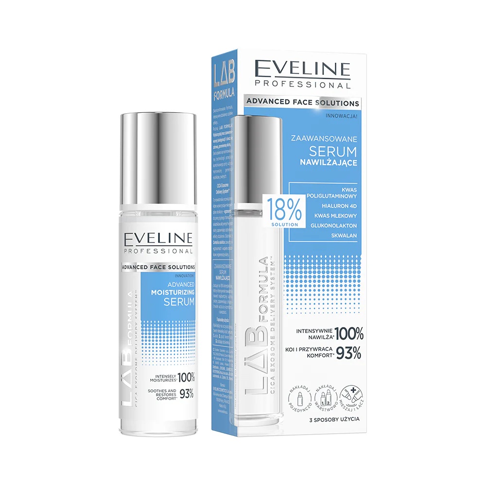 Serum fata Eveline LAB Formula Advanced, hidratare intensa, cu acid poliglutamic, acid hialuronic 4D si squalane, 30 ml