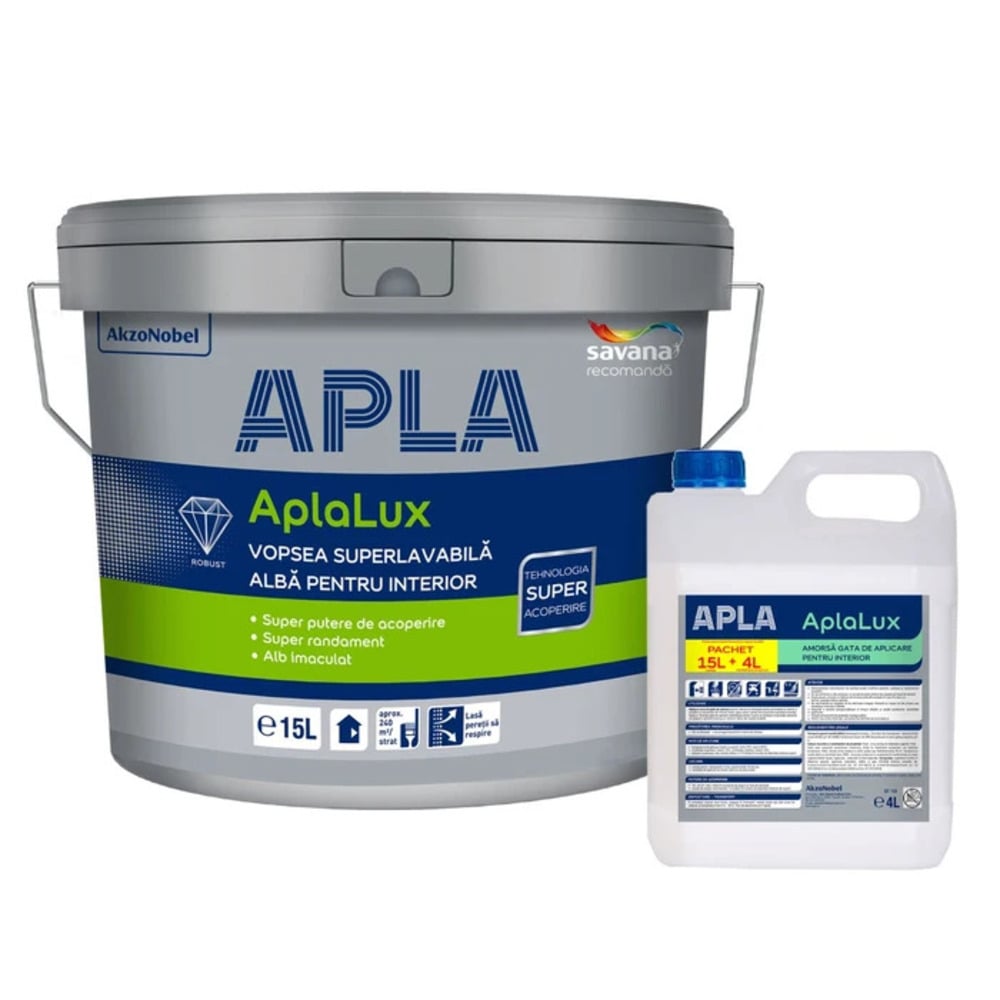 Vopsea superlavabila interior Aplalux, alb, 15 l + amorsa 4 l
