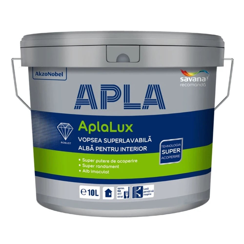 Vopsea superlavabila interior, AplaLux, alb, 10 L
