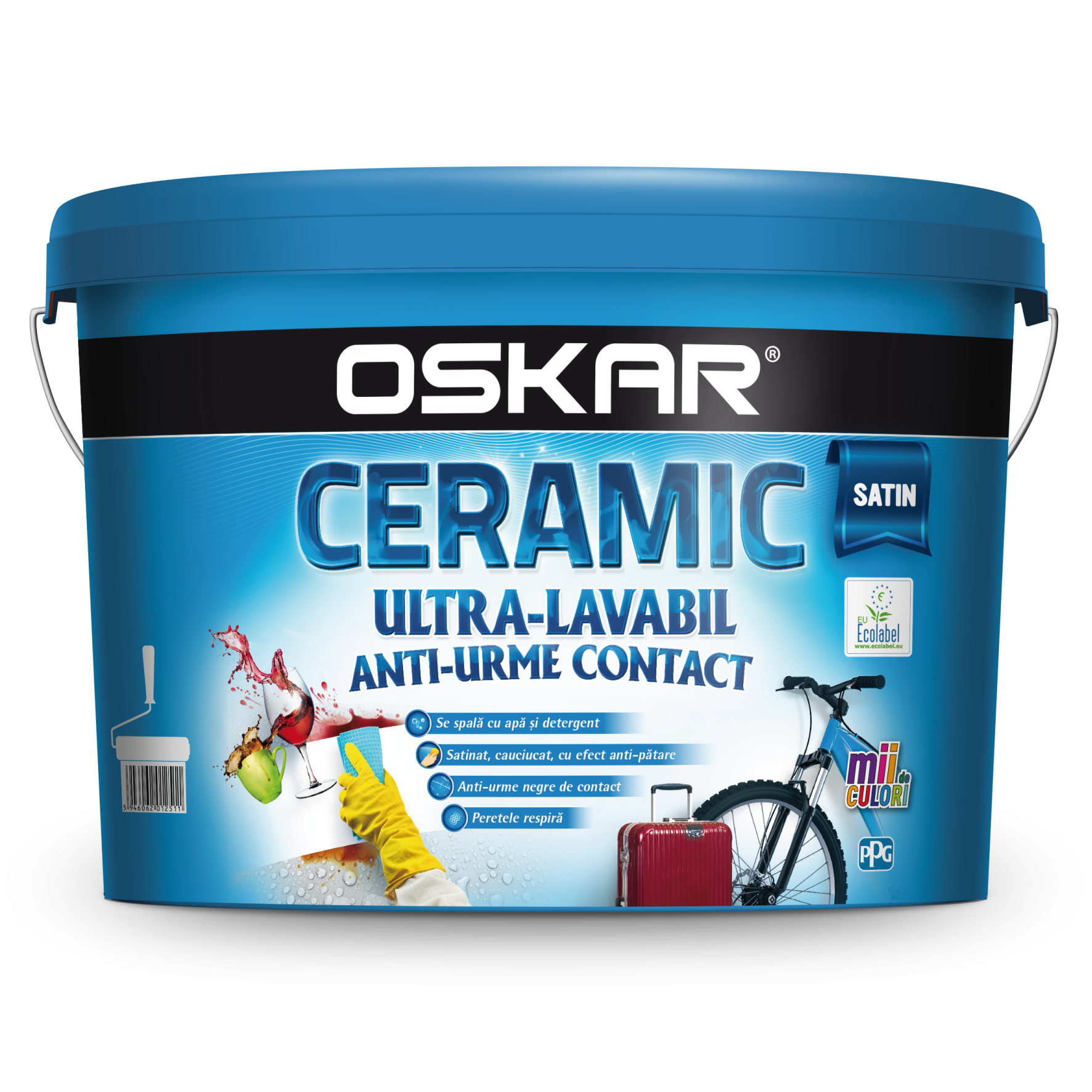Vopsea ultralavabila Oskar Ceramic satin, interior/exterior, alb, 8,5 L