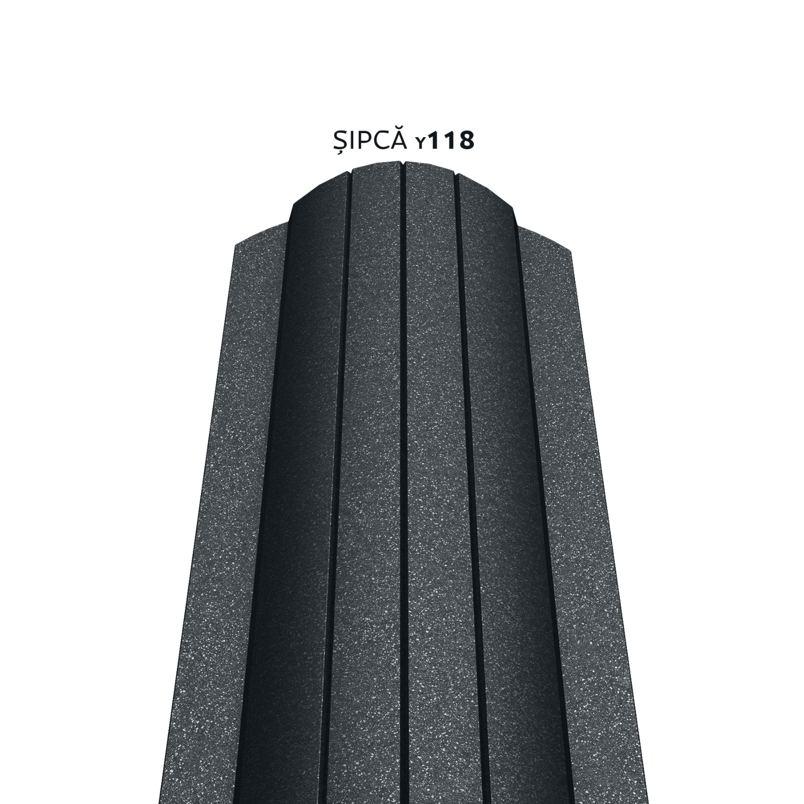 Sipca metalica gard Caretta Vertical Y118, gri RAL 7016, mat structurat, finisaj Fresco Duo, 0.5 mm, 1700 x 118 mm