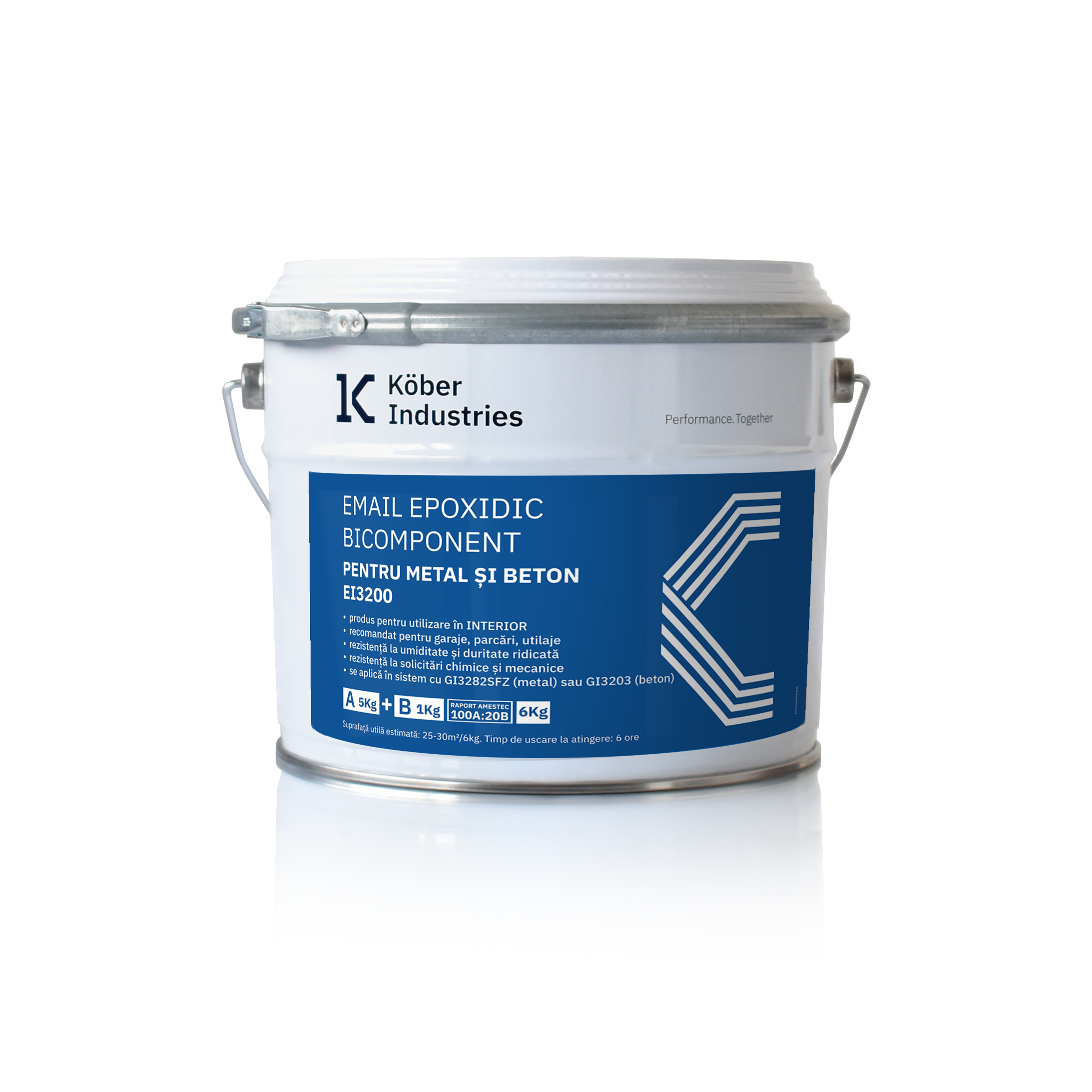 Email epoxidic EI3200 pentru metal / beton Kober Industries, interior, pe baza de solvent, gri RAL7040, lucios, 6 kg