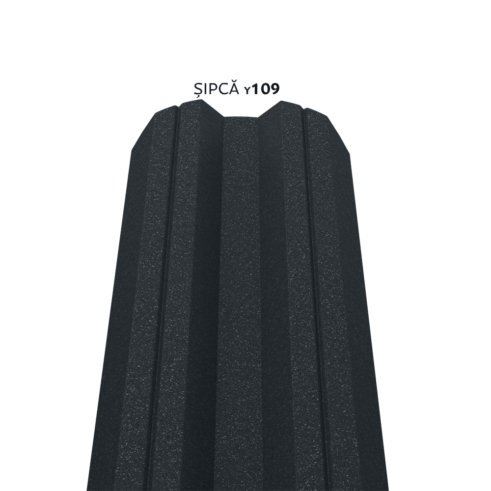Sipca metalica gard Caretta Vertical Y109, gri RAL 7016, mat structurat, finisaj Fresco Duo, 0.4 mm, 1700 x 86 mm