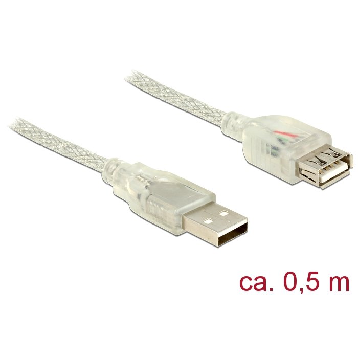 Delock Extension cable USB 2.0 Type-A male > USB 2.0 Type-A female 0.5m transpa