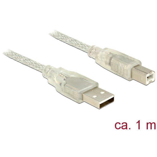 Delock Cable USB 2.0 Type-A male > USB 2.0 Type-B male 1m transparent