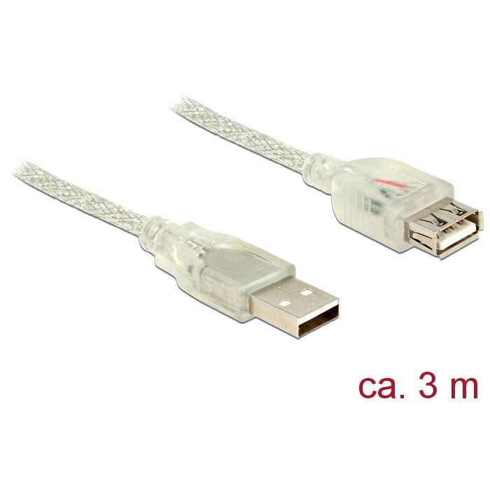 Delock Extension cable USB 2.0 Type-A male > USB 2.0 Type-A female 3m transpar