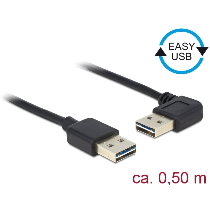 Delock Cable USB AM-AM 2.0 0.5m Black Angled Left/Right USB-A Easy-USB