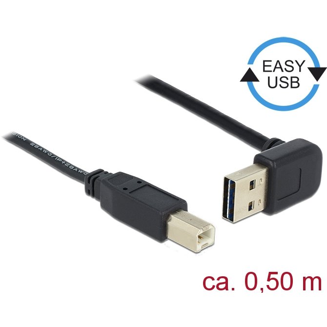 Delock Cable USB AM-BM 2.0 0.5m Black Angled Up/Down USB-A Easy-USB
