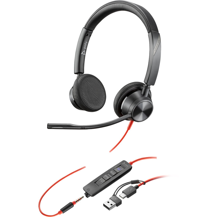Casti Poly Blackwire 3325 Stereo Certificat Microsoft Teams 3.5mm USB-C/A Adaptor Negru