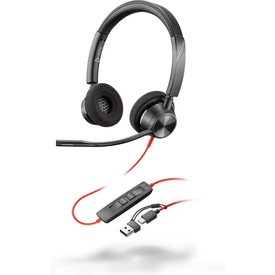 Casti Poly Blackwire 3320 Stereo USB-C  USB-C/A Adaptor Negru