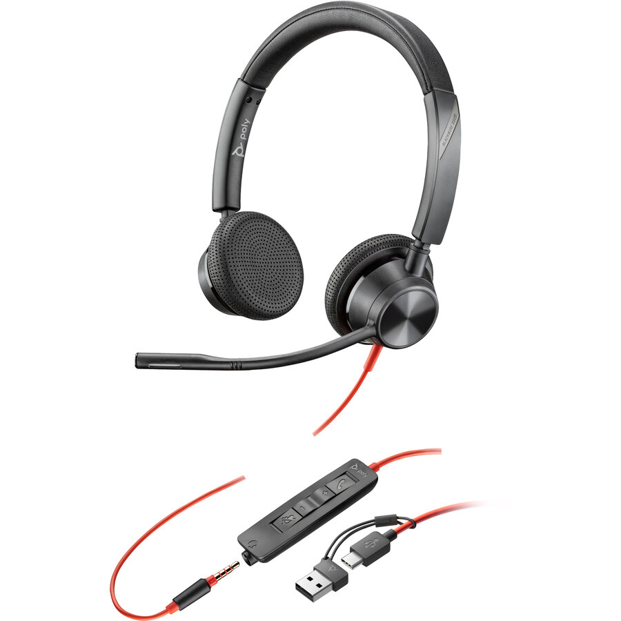 Casti Poly Blackwire 3325 Stereo 3.5mm Plug USB-C/A Adaptor Negru