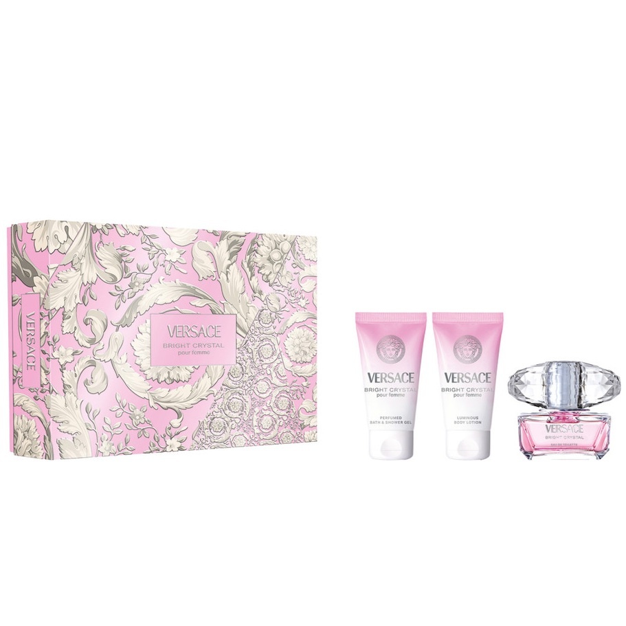 Set Versace Bright Crystal, Apa de toaleta (Concentratie: Apa de Toaleta, Gramaj: 90 ml Apa de Toaleta + 100 ml Lotiune de Corp + 100 ml Gel de Dus + Geanta)