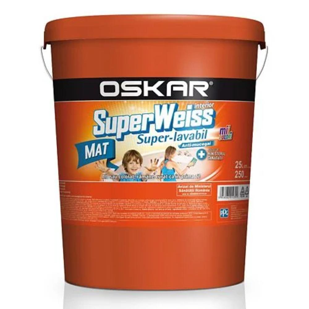 Vopsea Super-Lavabila de interior Oskar SuperWeiss, anti-mucegai, alb mat 25l