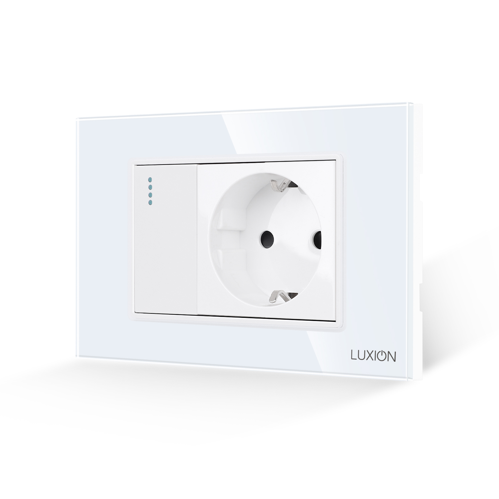 Intrerupator Simplu + Priza cu Rama din Sticla LUXION, Standard Italian, 3M