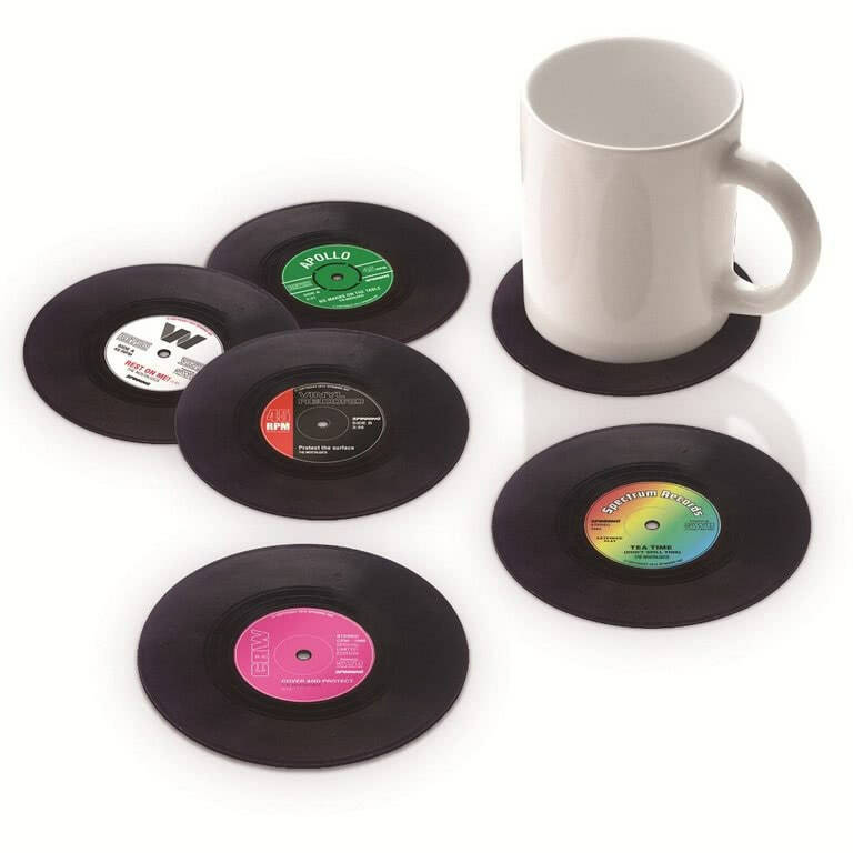 Set de 6 Suporturi pentru Pahare în Formă de Discuri Gramofon