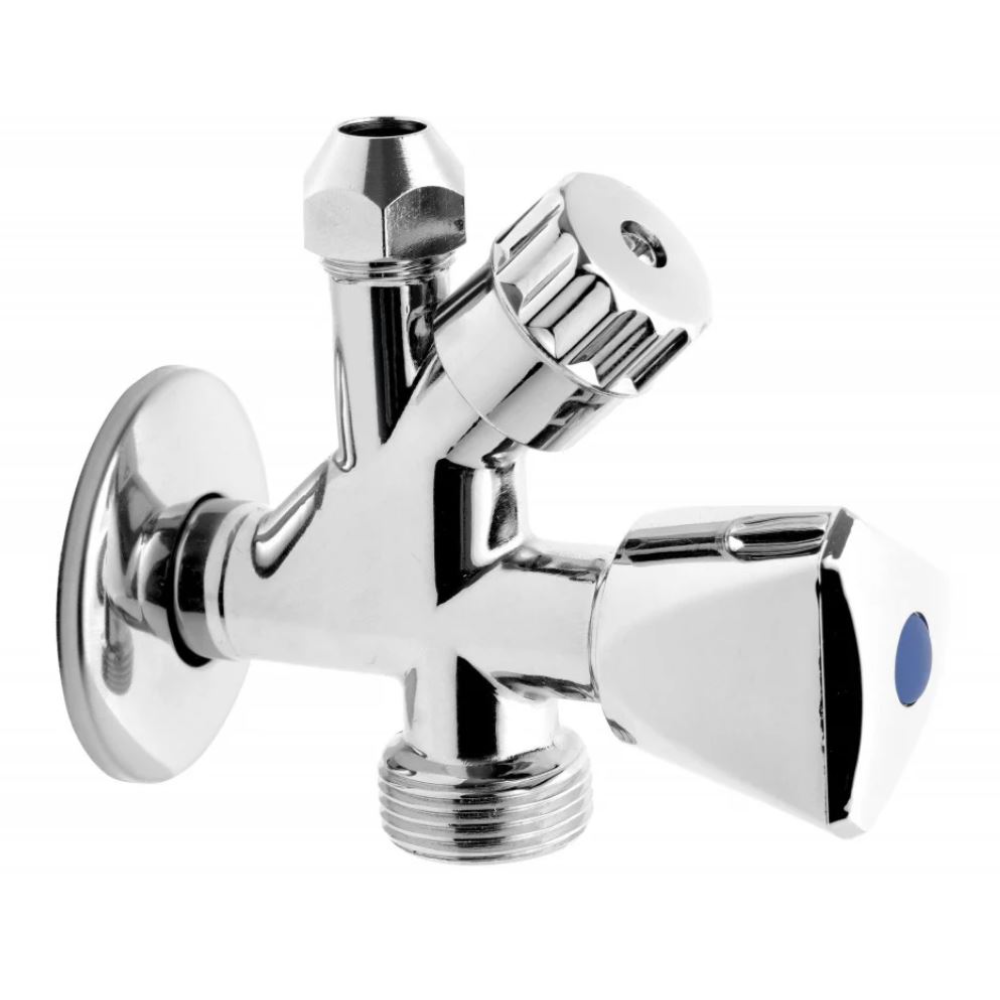 Robinet coltar in unghi combinat Ferro CF5105, filet exterior-exterior, alama, argintiu, 1/2 x 3/4 x 1/2