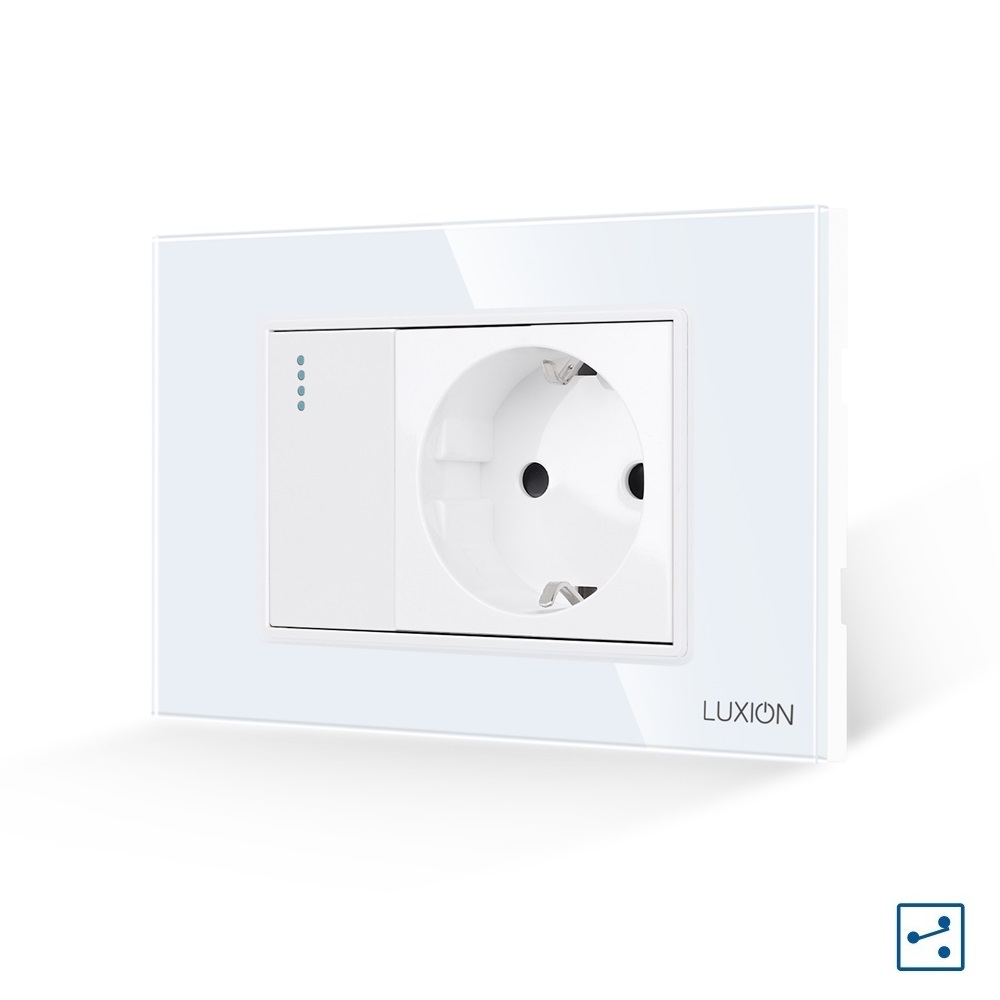 Intrerupator Simplu Cap Scara + Priza cu Rama din Sticla LUXION, Standard Italian, 3M