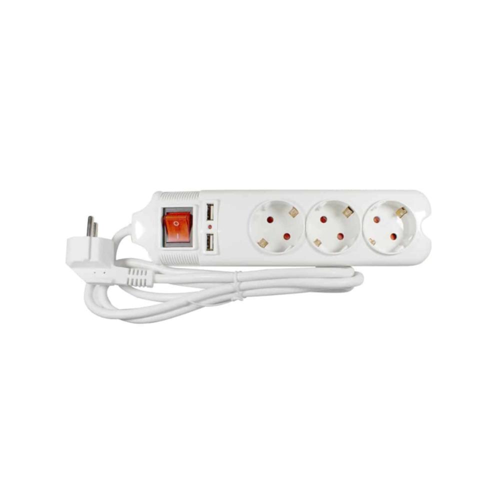 Prelungitor cu intrerupator Lohuis, 3 prize +  2USB, alb, 1.5 m