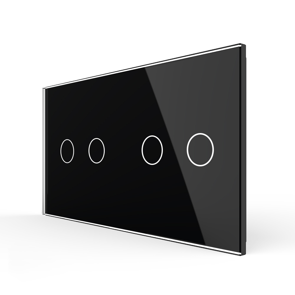 Panou intrerupator 2 x dublu Livolo VL-P702/02-4B, sticla securizata, negru