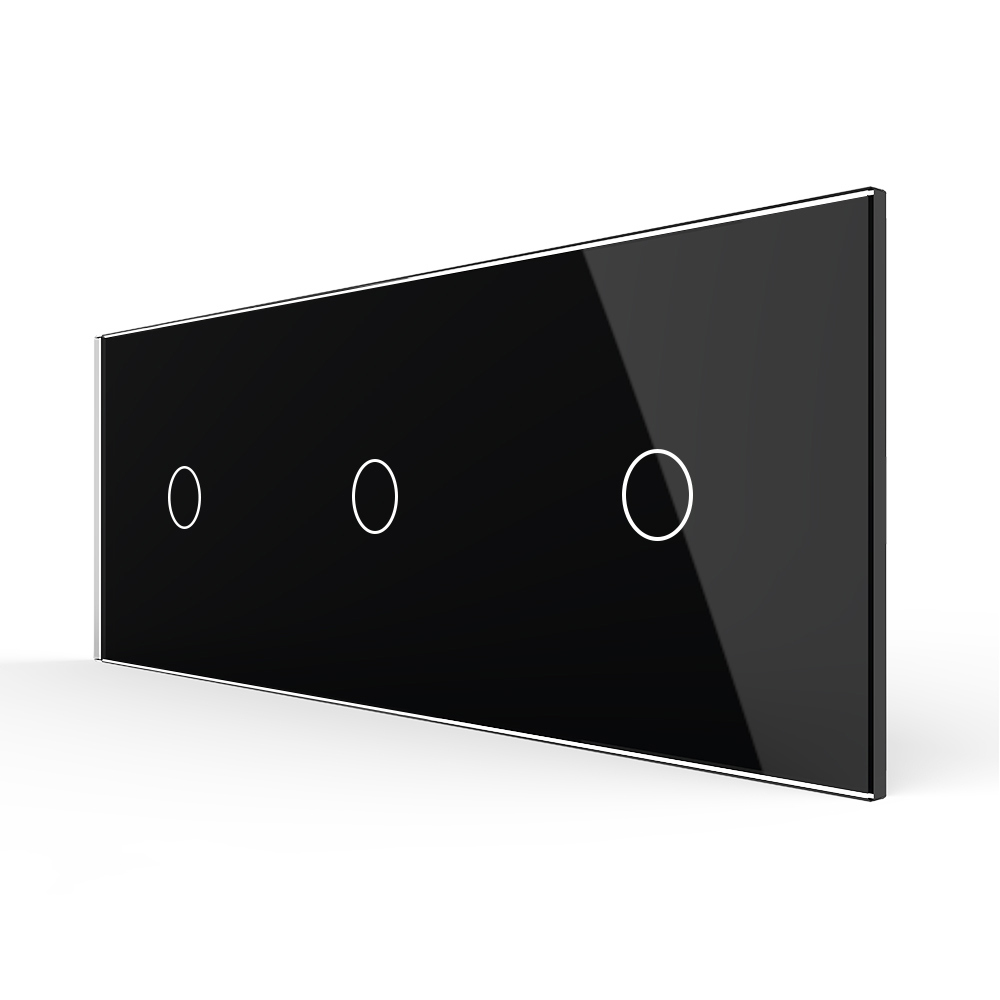 Rama pentru intrerupator triplu Livolo VL-P701/01/01-6B, rama din sticla, incastrat, negru